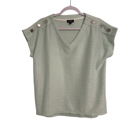 Jones NY Chic Textured Pastel Green Silver Button Dolman Sleeve Oversized Top S - Picture 1 of 9